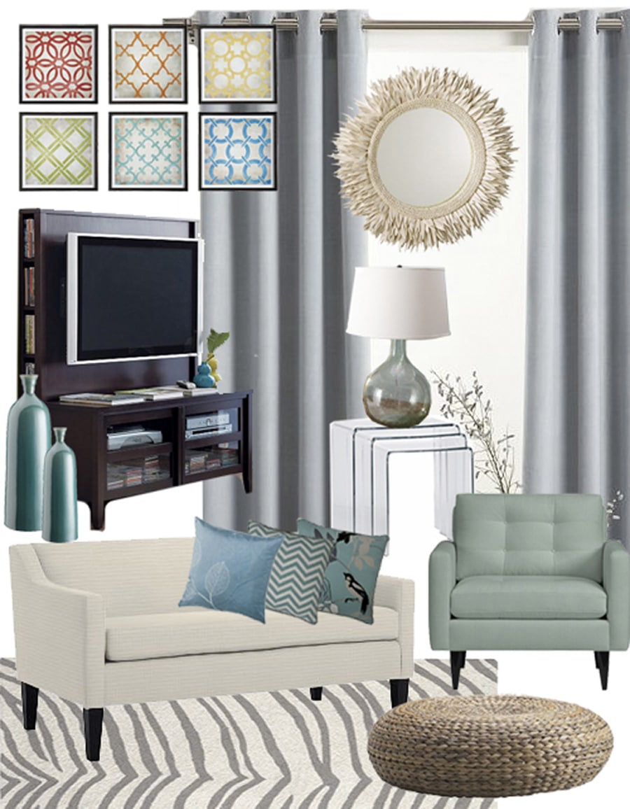 Airy and Aqua Living Room Mood Board