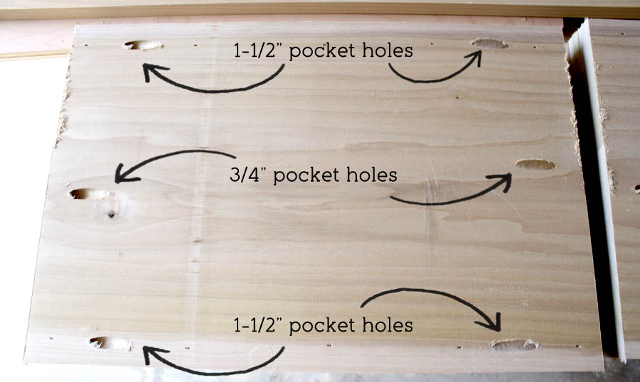 pocket holes drilled in nightstand sides