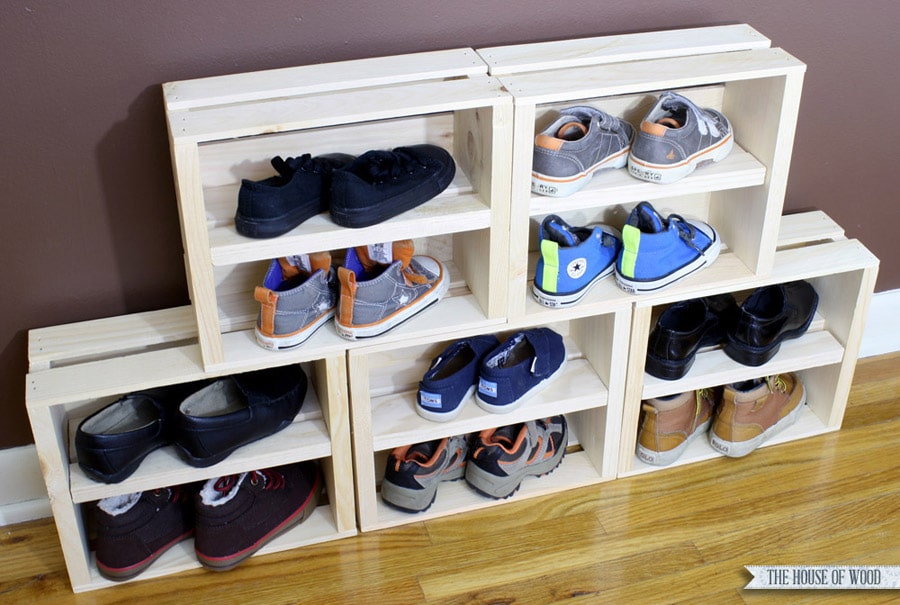 DIY crate shoe storage display