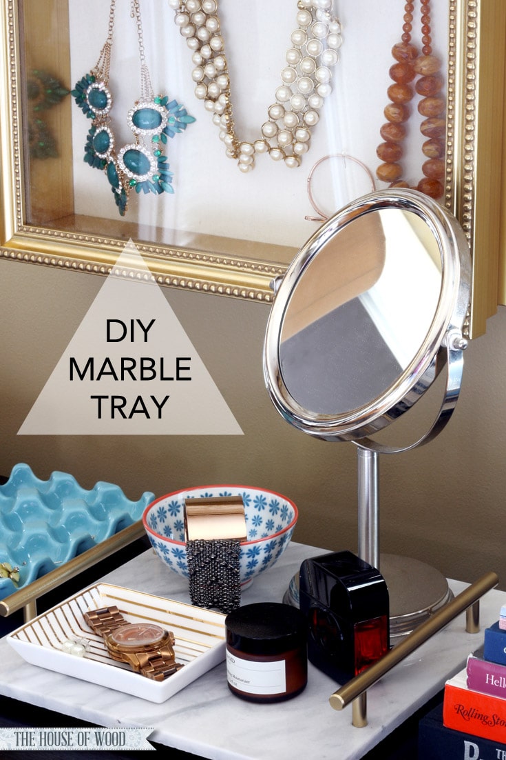 Make a elegant yet inexpensive DIY marble tray with just a few supplies from the hardware store! www.jenwoodhouse.com/blog