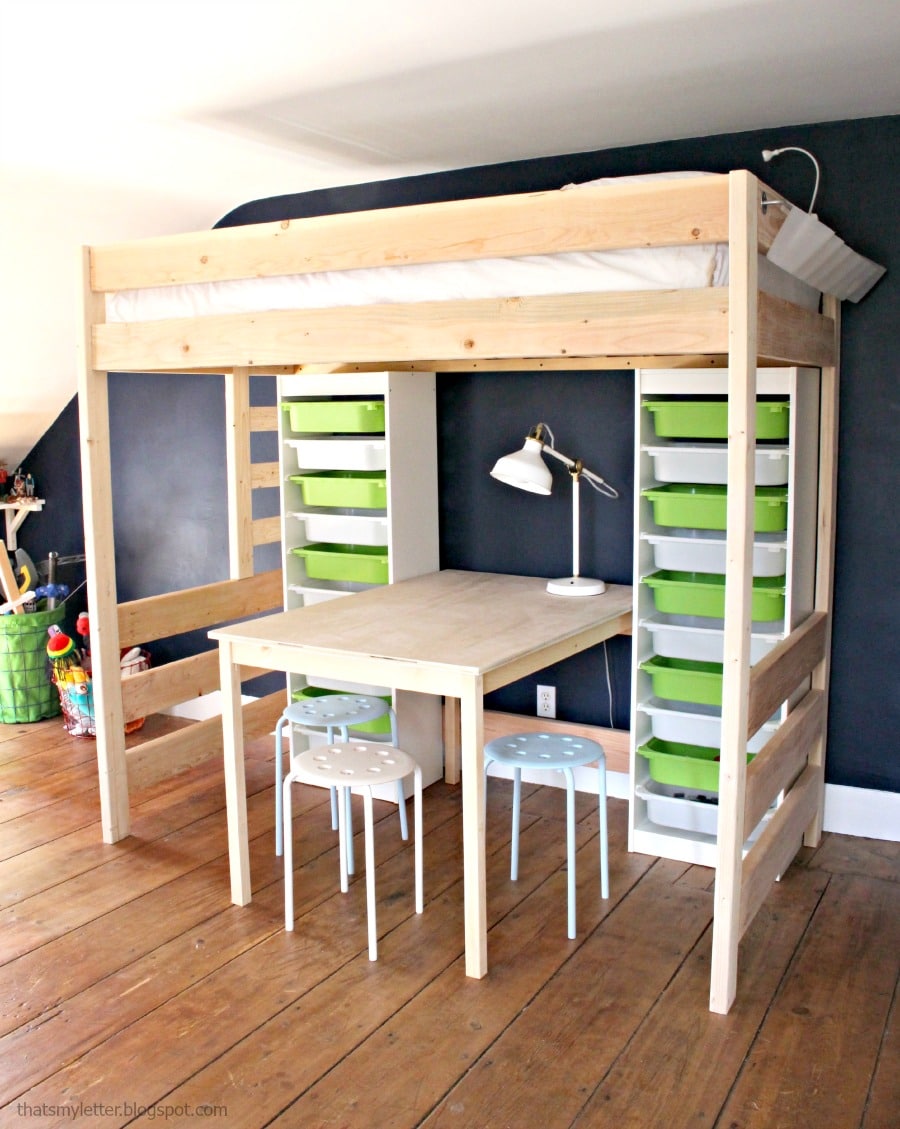 DIY Loft Bed with Desk and Storage