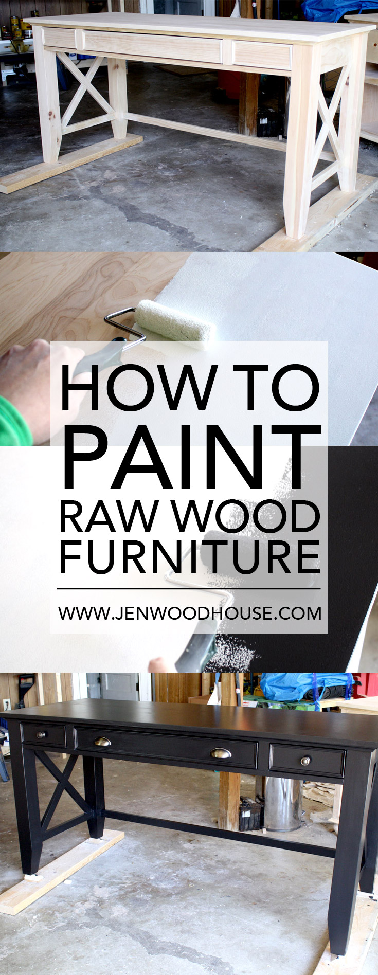 In-depth tutorial on how to paint raw wood furniture | www.jenwoodhouse.com