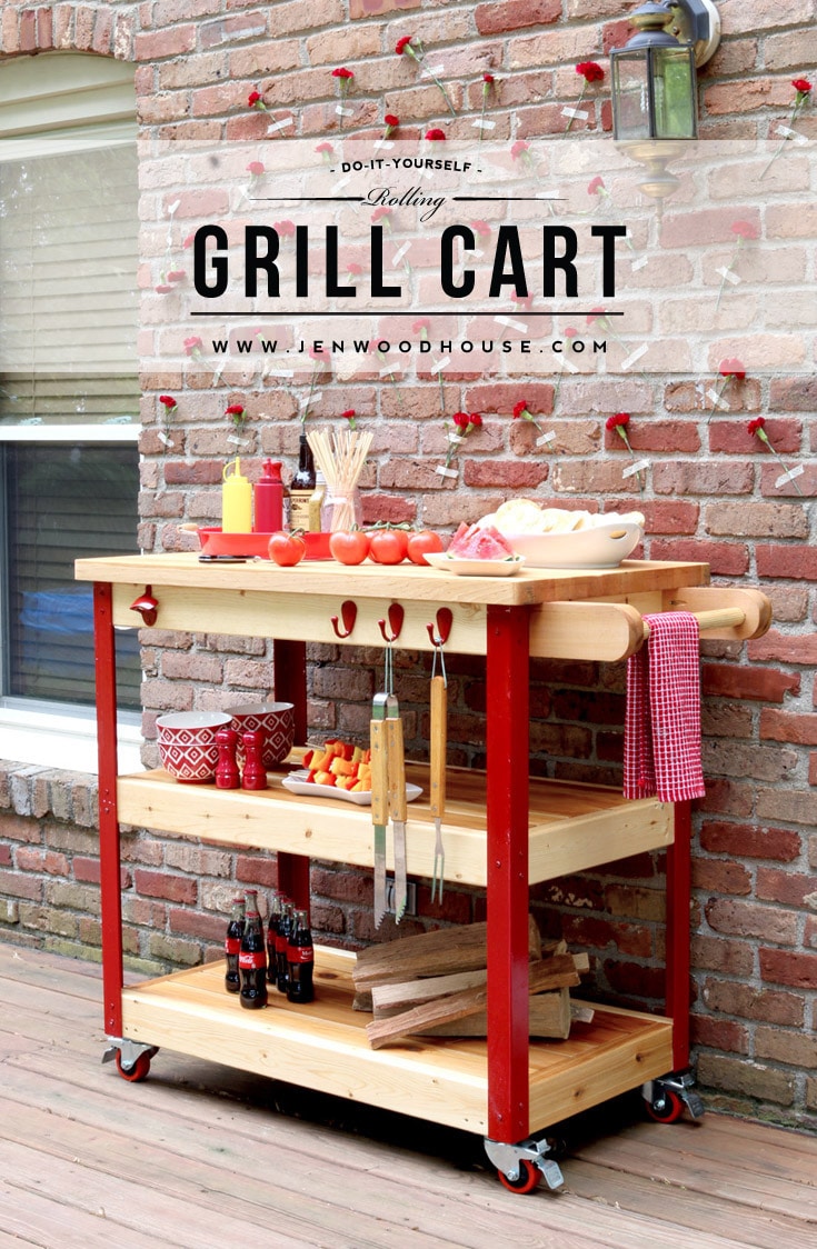 Tutorial on how to build a DIY rolling outdoor grill cart - free plans!