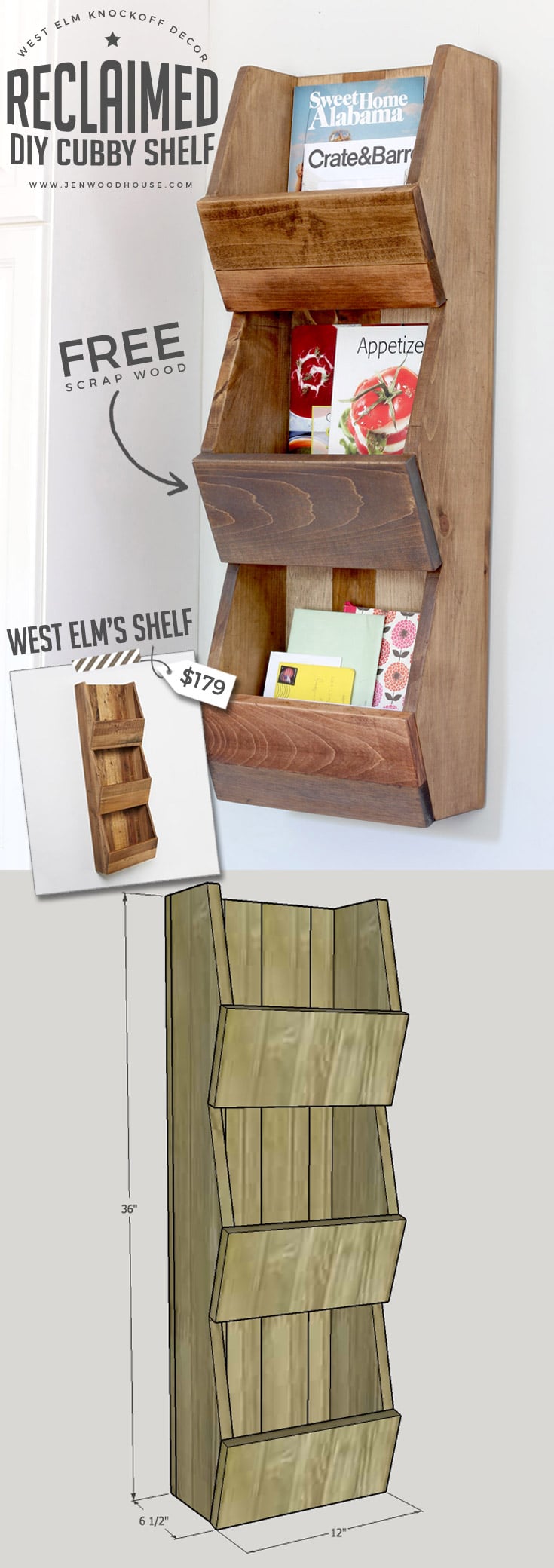 LOVE THIS! Tutorial on how to build a DIY West Elm knockoff cubby shelf. Build it out of scrap wood! #DIY #WestElm #WestElmKnockoffs #woodworking, #shelf #cubby