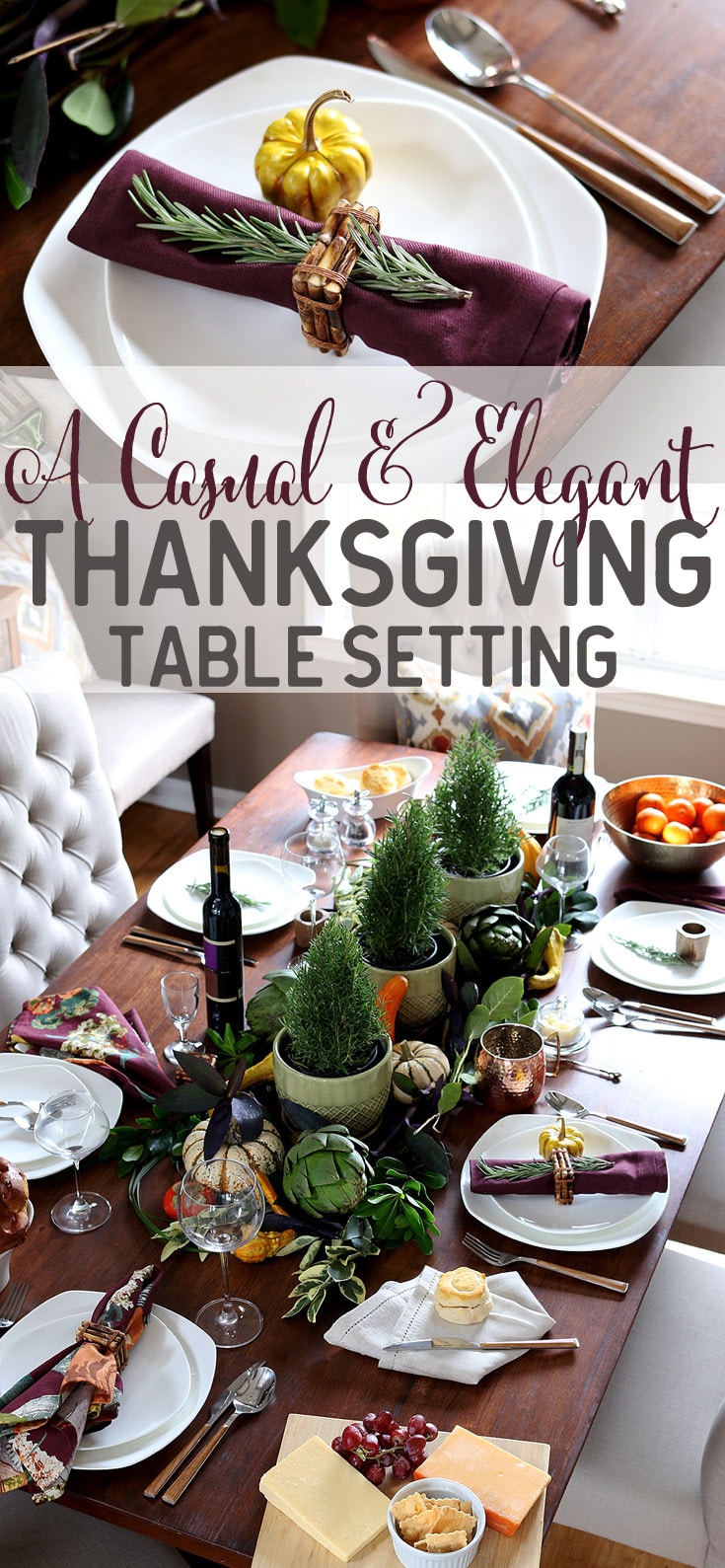 A casual yet elegant Thanksgiving table setting via Jen Woodhouse