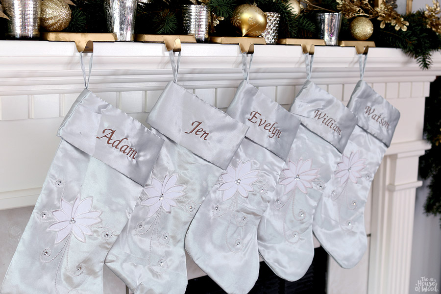 Christmas mantel with embroidered stockings via Jen Woodhouse