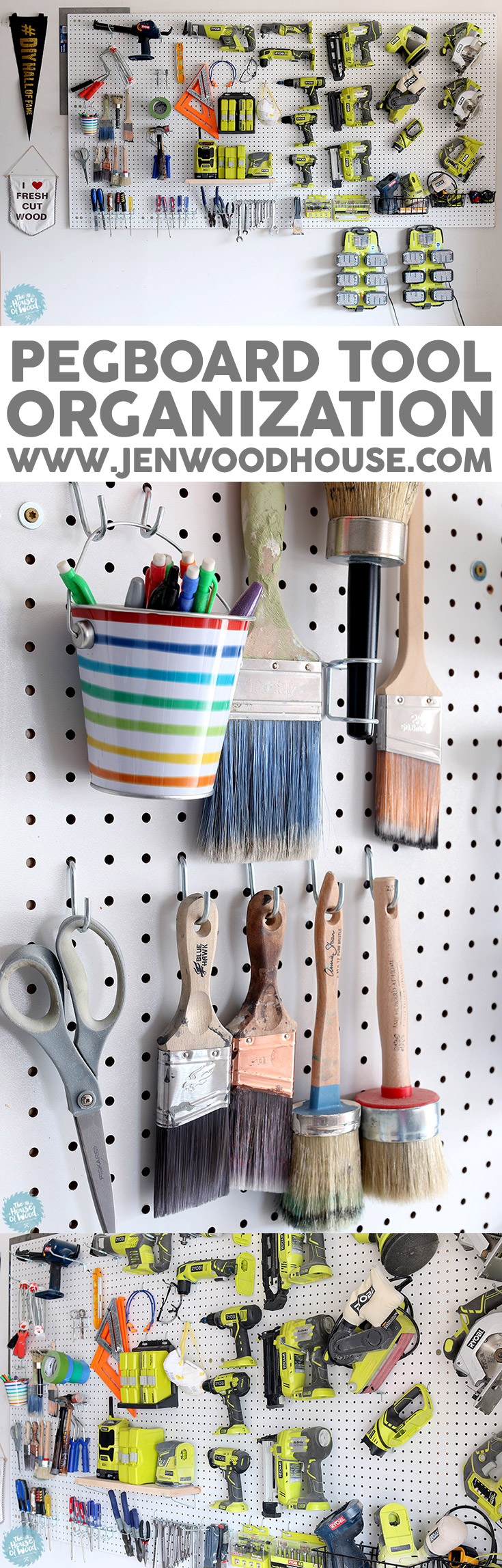 How to organize the tools in your garage using pegboard via Jen Woodhouse