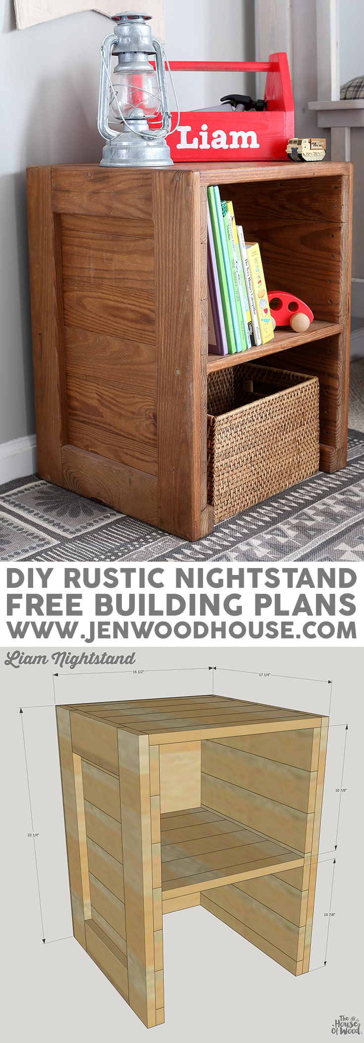 How to build a DIY rustic nightstand. Free building plans by Jen Woodhouse.