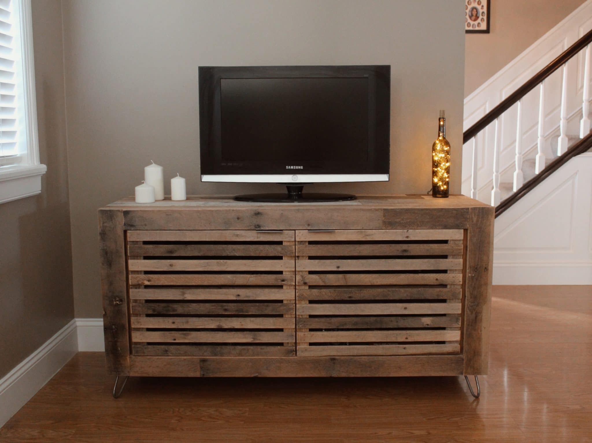 Reclaimed wood media console by Timber and Soul