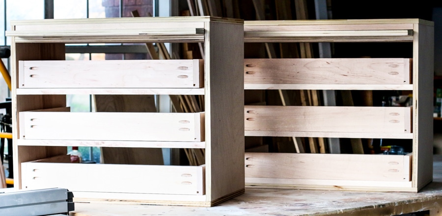 DIY Ballard Designs-inspired Nightstands with charging station. Free building plans!