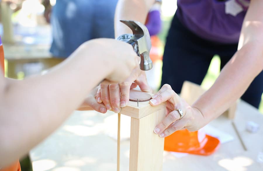Host a fun building party with your kids. Building kits are from The Home Depot!