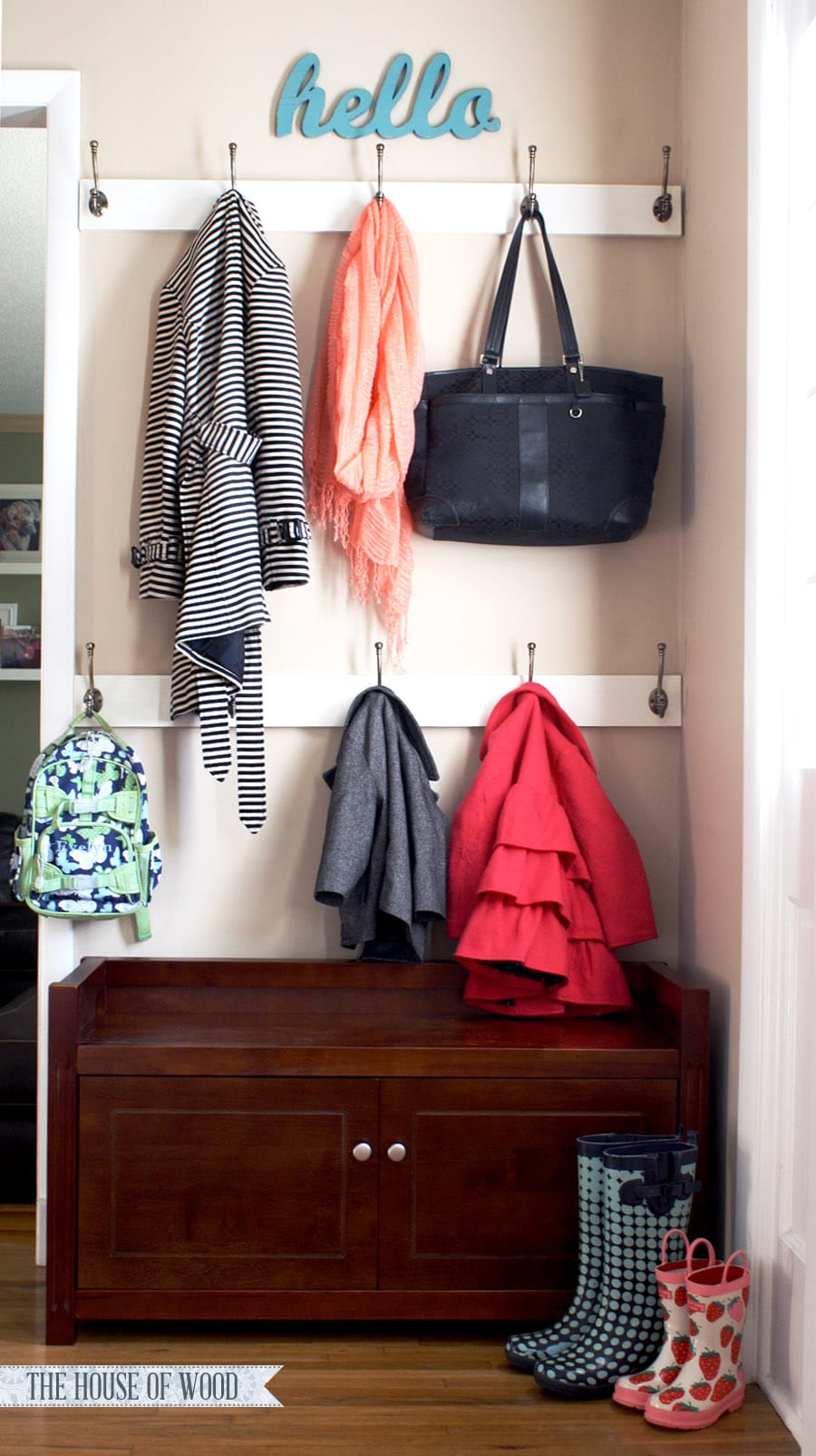 No mudroom? No problem! Make this easy DIY organized entry! www.jenwoodhouse.com/blog