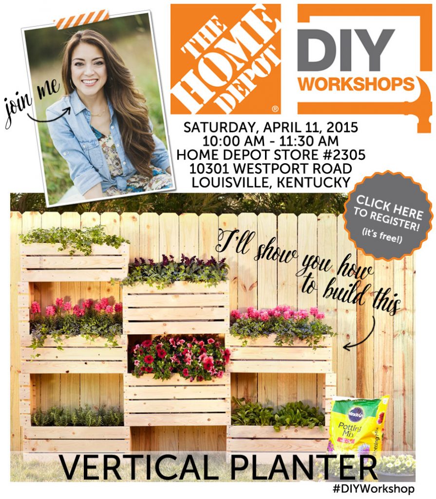 Attend this free DIY Workshop at The Home Depot and learn how to build a vertical planter! Co-hosted by Jen Woodhouse