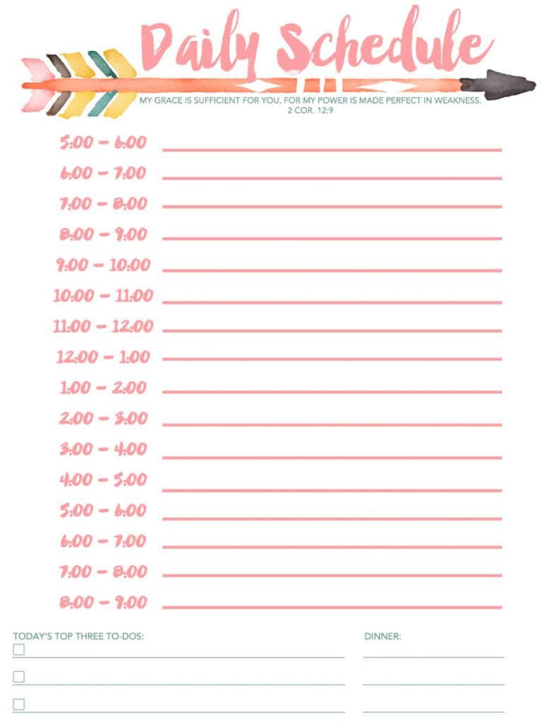 daily schedule template for kids