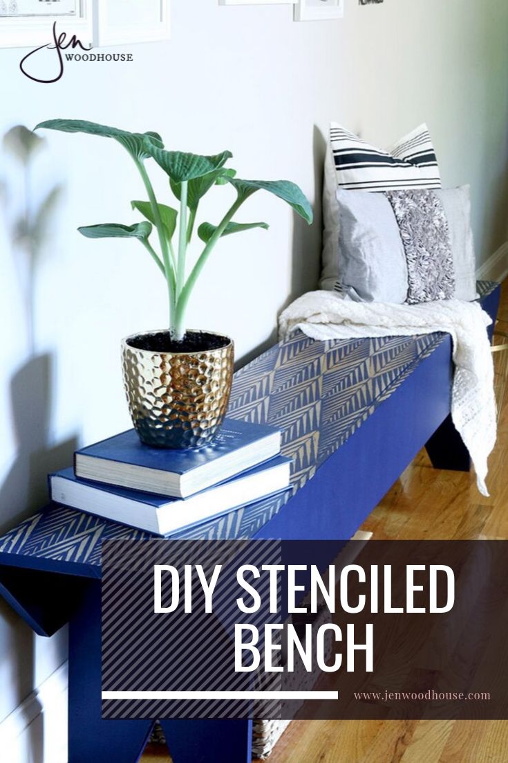 Give new life to old furniture with this DIY stenciled bench tutorial from Jen Woodhouse | #jenwoodhouse #stenciledfurniture #DIYfurniture