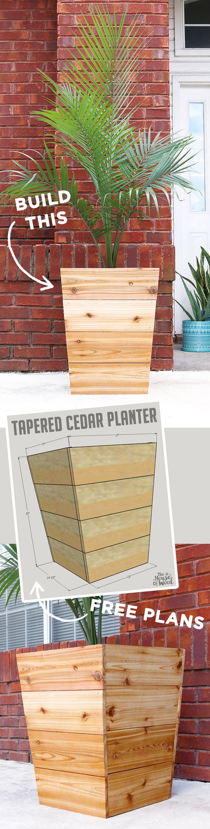 How to build a #DIY #modern tapered cedar #planter with free design plans and tutorial by Jen Woodhouse