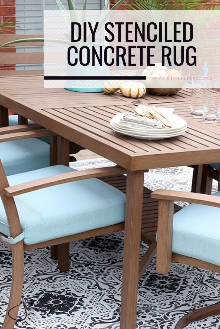 Add charm to your concrete patio with a stenciled concrete rug! | Jen Woodhouse #DIY #patio