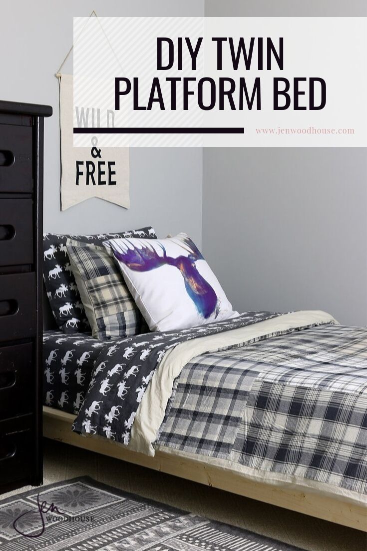 Do you have an hour and about $30 bucks to burn? That's all it took for this DIY twin platform bed! | Jen Woodhouse #jenwoodhouse #thehouseofwood #DIYbed #twinbed #woodworking