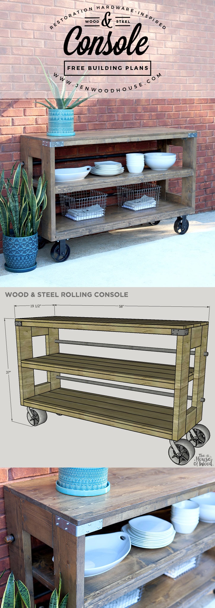 How to build a DIY Restoration Hardware-inspired wood and steel console via Jen Woodhouse