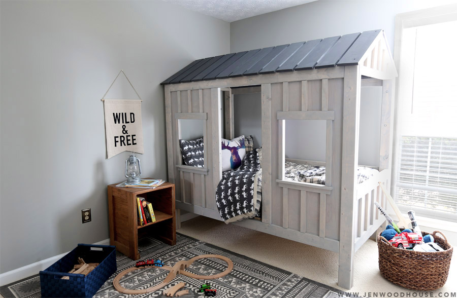 white wooden cabin bed