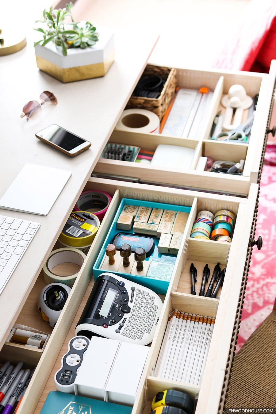 Wood Under Desk Organizer Drawer, Handmade Self-adhesive Storage