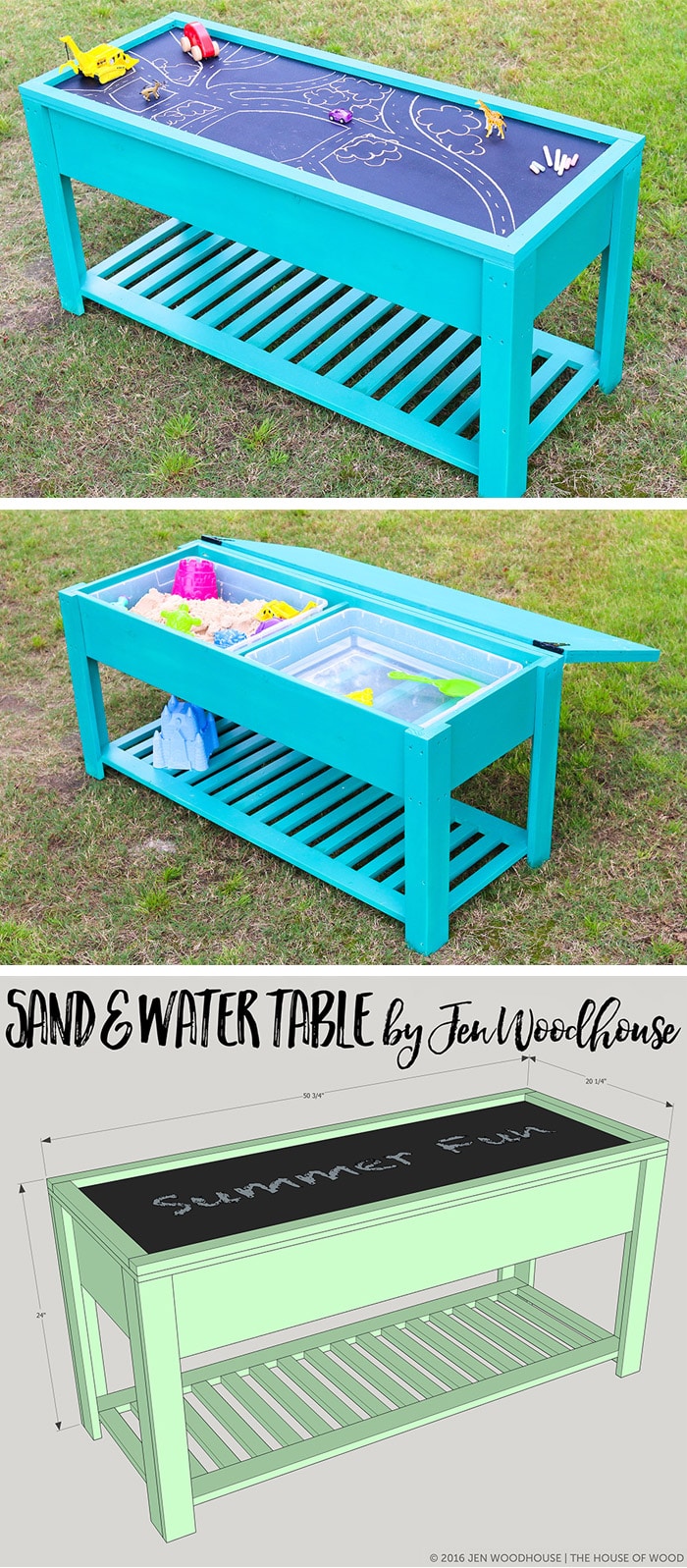 Learn how to build a fun DIY sand and water table for your kids! Free plans by Jen Woodhouse