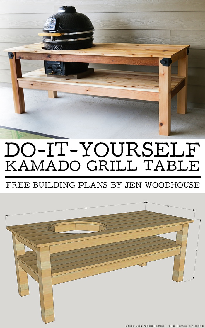 How to build a DIY grill table for Big Green Egg BGE / Kamado Joe Kamado Ceramic Grill - free building plans by Jen Woodhouse