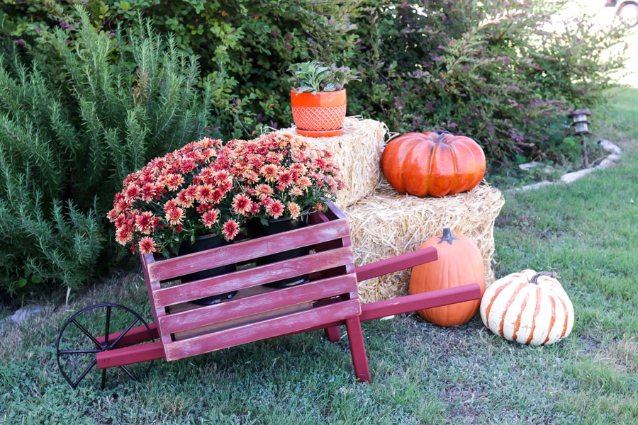 Perfect for Fall decor! How to build a rustic wheelbarrow