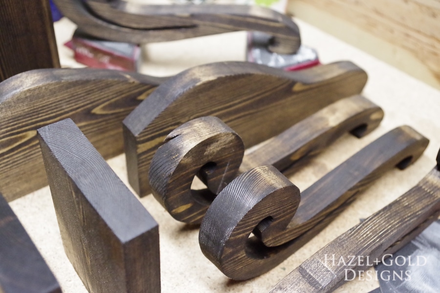 DIY Decorative Wooden Bookends- let stain dry thoroughly