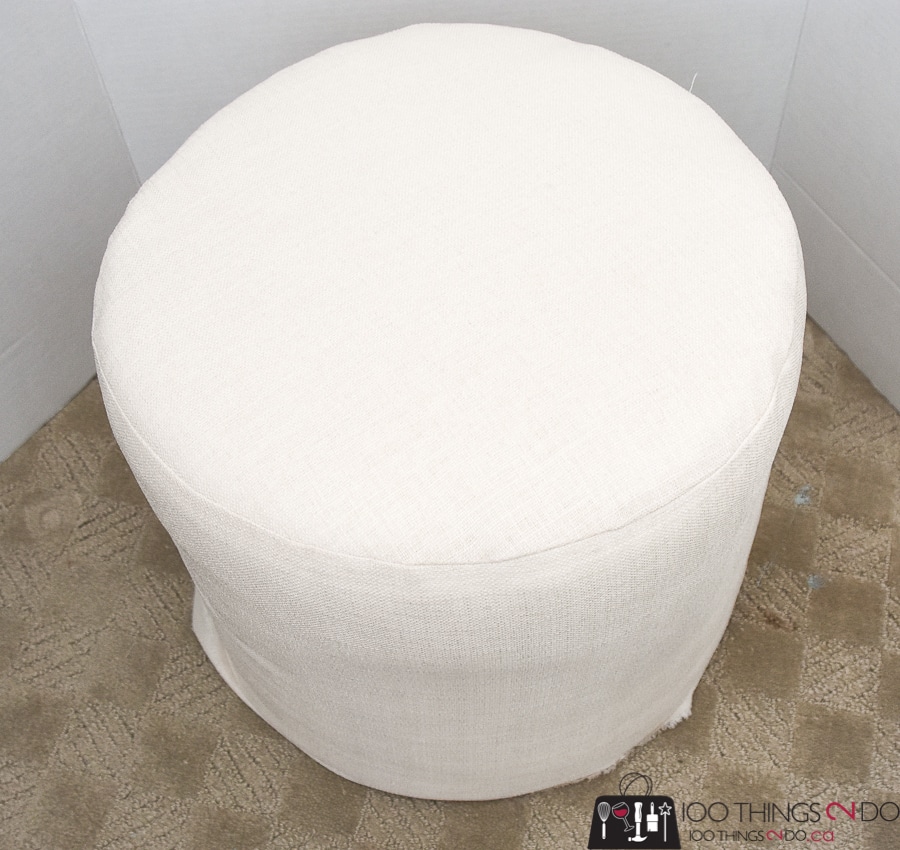 Make your own ottoman, DIY ottoman, DIY footstool, round foot stool, round ottoman, upholstered ottoman, upholstered footstool