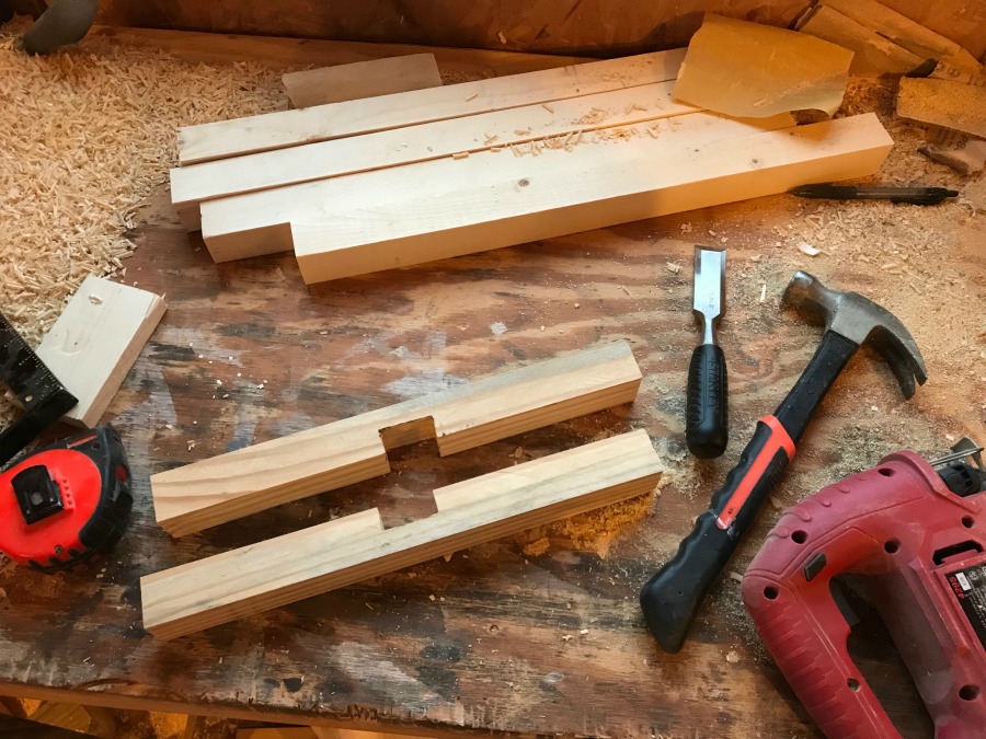 Cut notches in side table base boards