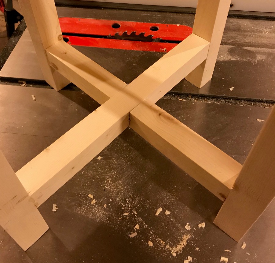 Assemble side table base with bottom X piece