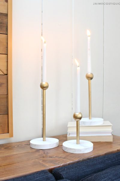 How to make DIY modern faux marble and brass candleholders