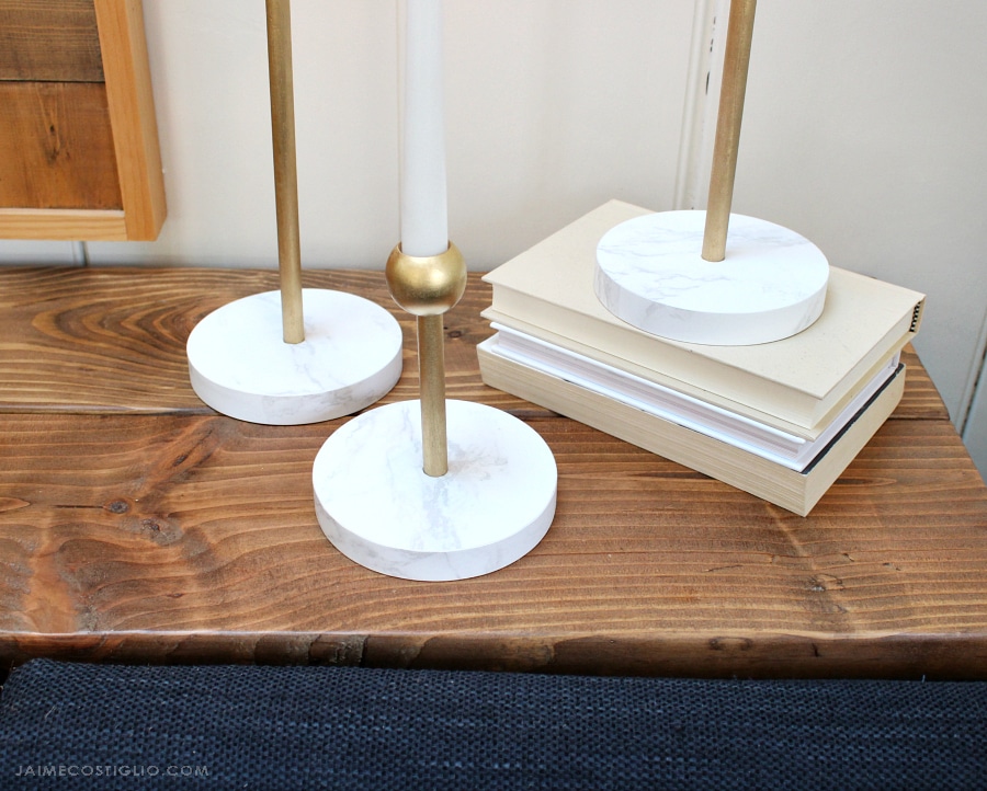 faux marble and brass candleholders