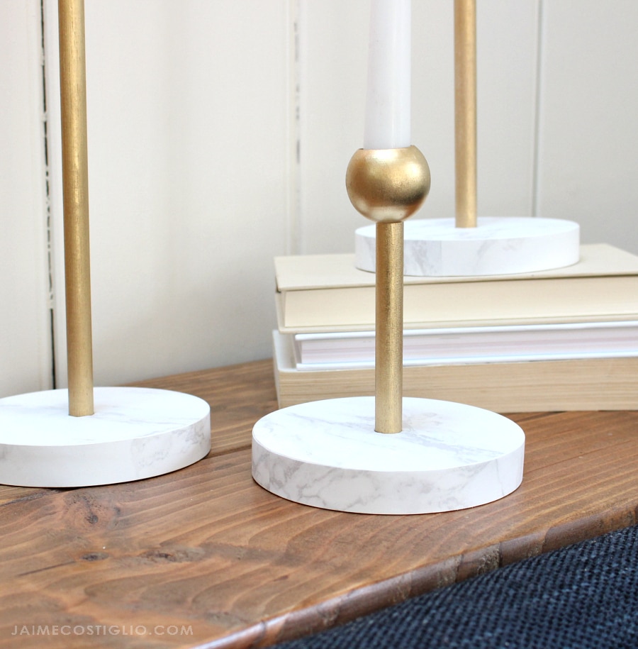 marble and brass candleholders