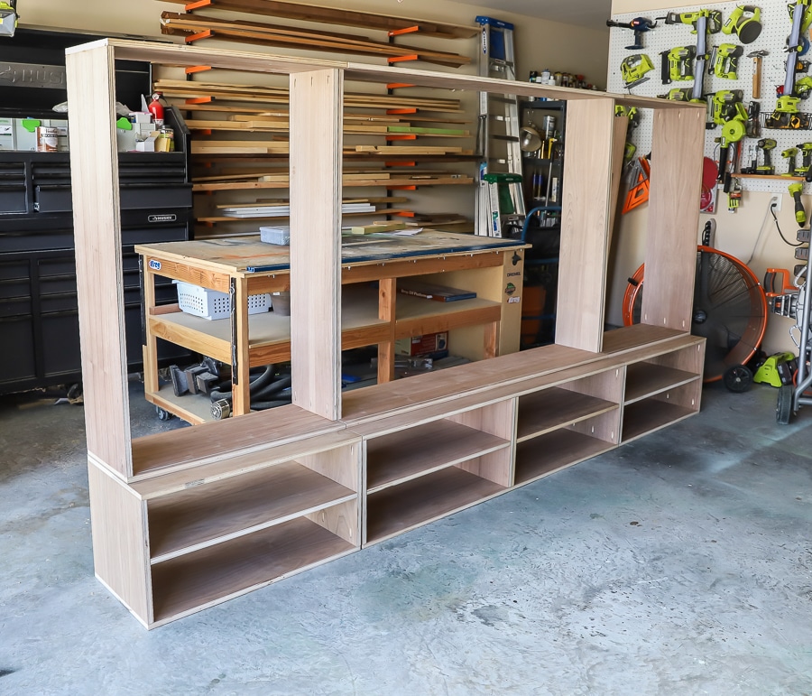 How to make a DIY entertainment center media console wall unit - the main carcass is built!