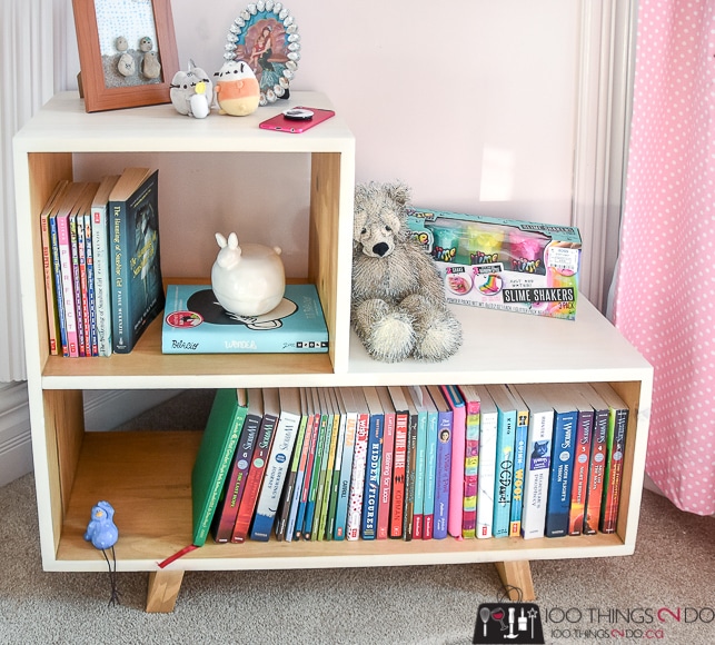 Mid-century modern side table, mcm side table, mid-century-modern nightstand, mid-century-modern bookshelf, simple DIY bookshelf