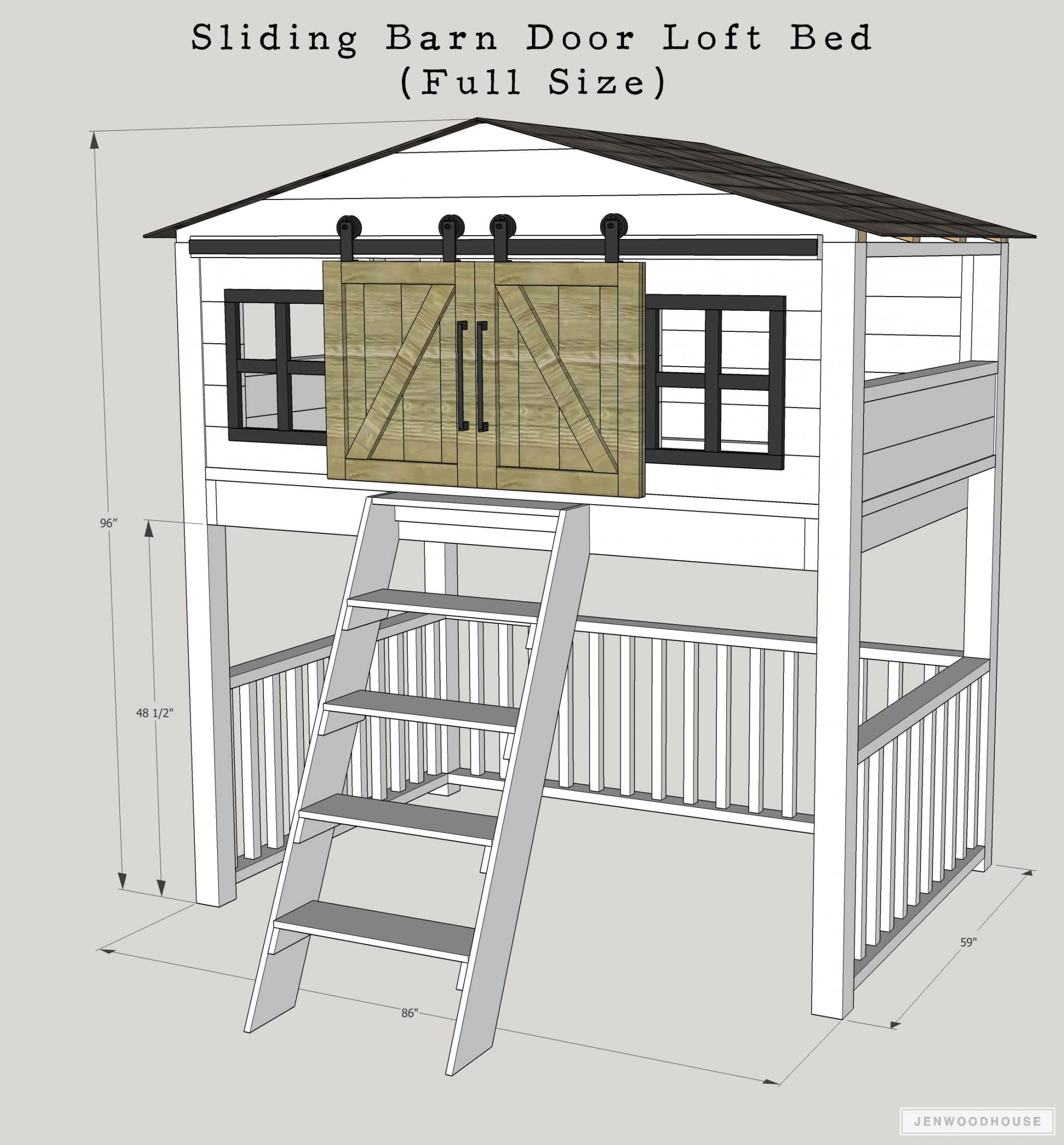 Build A Diy Sliding Barn Door Loft Bed, How To Build A Full Size Loft Bed With Stairs
