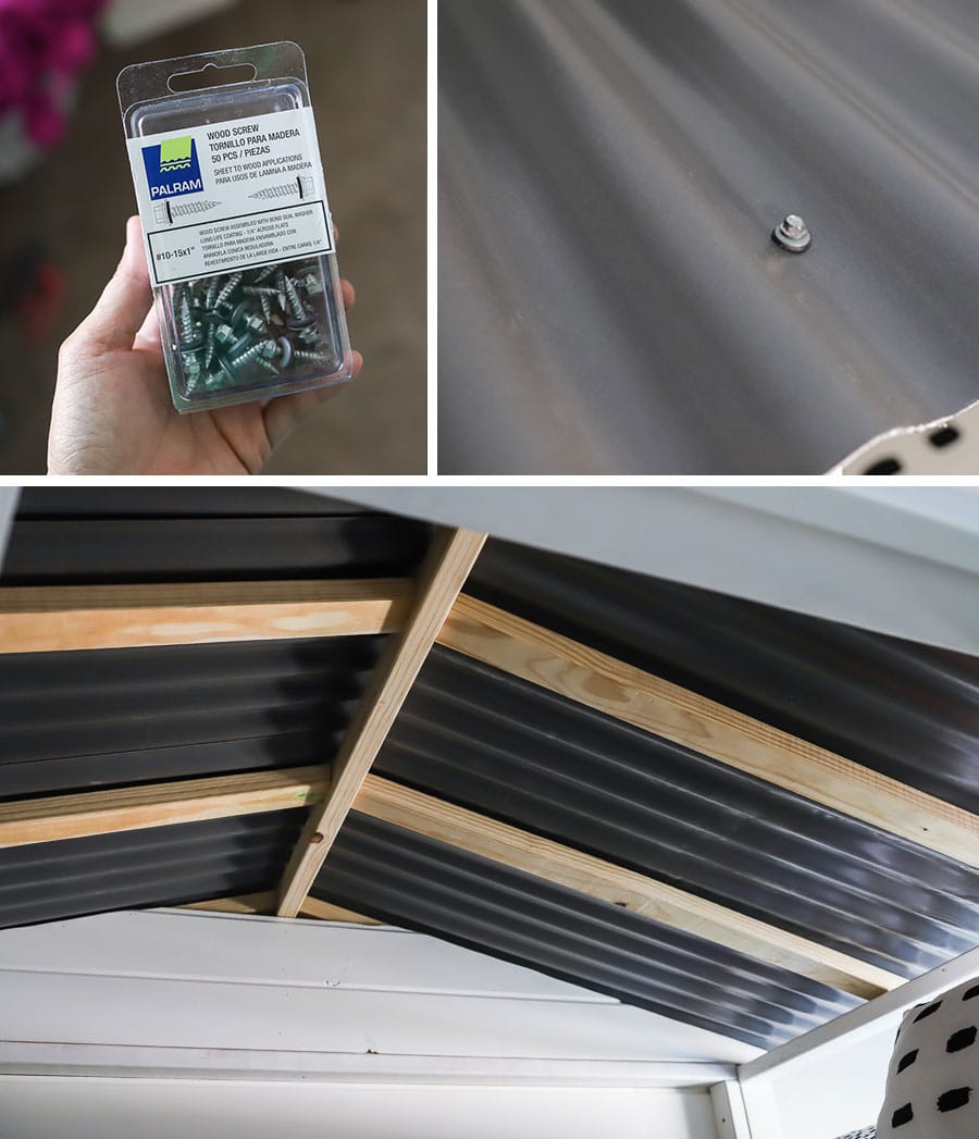 How to attach a corrugated roof panel to a sliding barn door loft bed