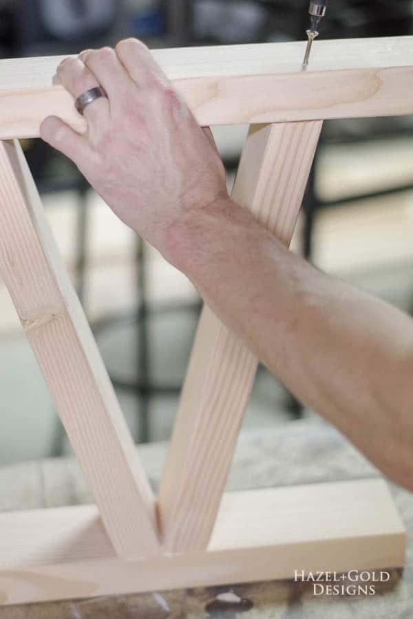 Easy DIY Outdoor Bench - Attach Legs by drilling screws through bottom boards at angle