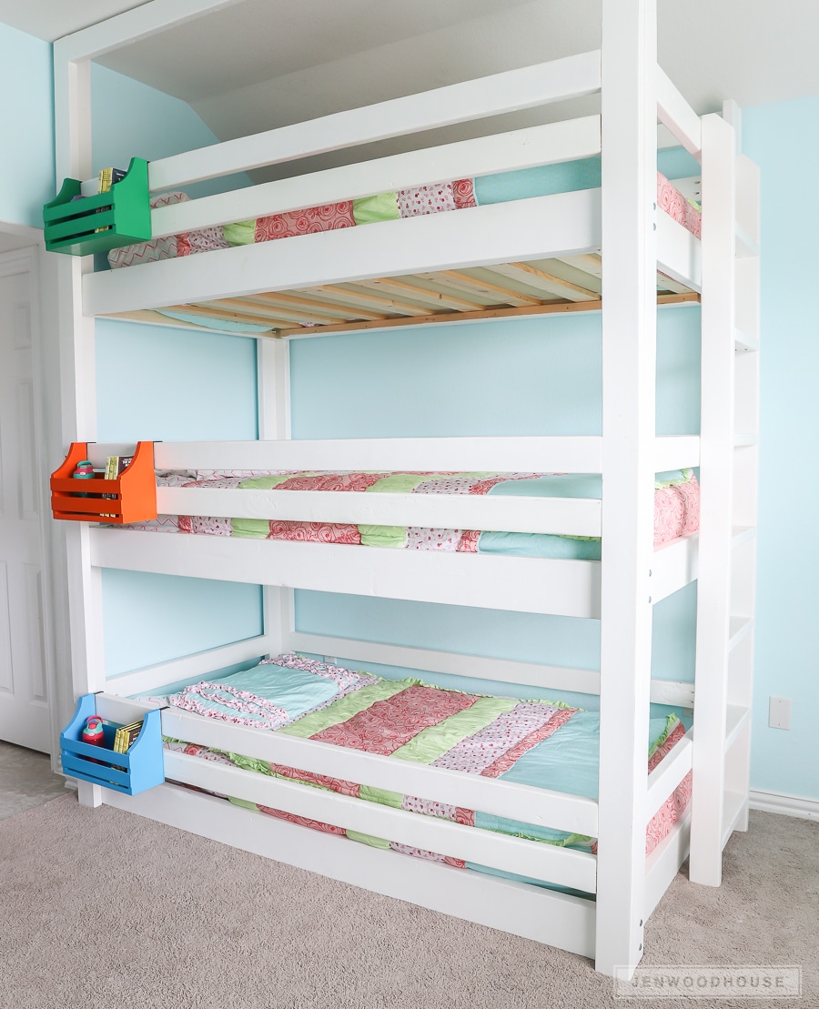 bunk beds with bookshelves