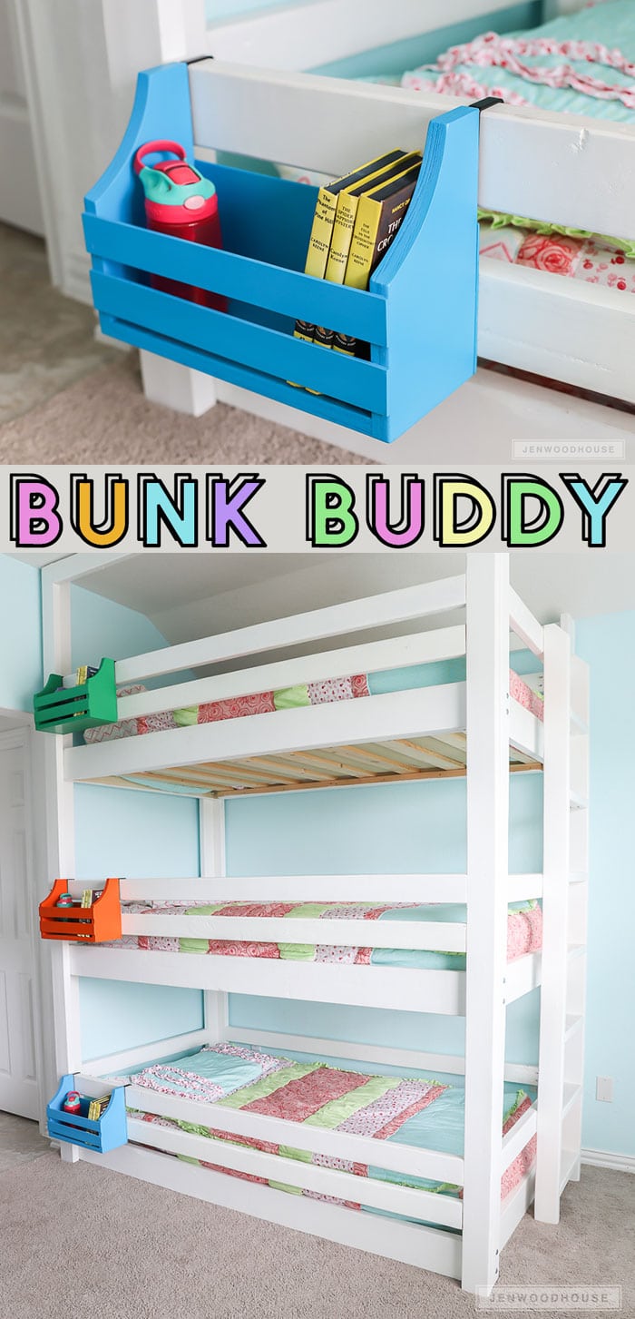 How to make a DIY bunk buddy bunk bed shelf out of scrap wood!