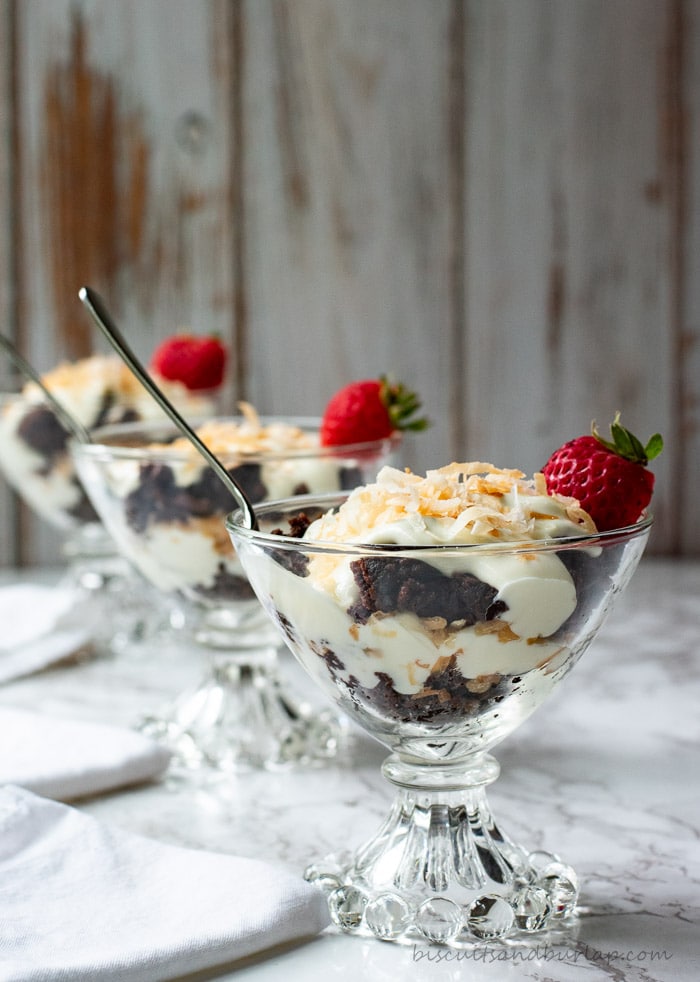 Brownie Trifle with Toasted Coconut