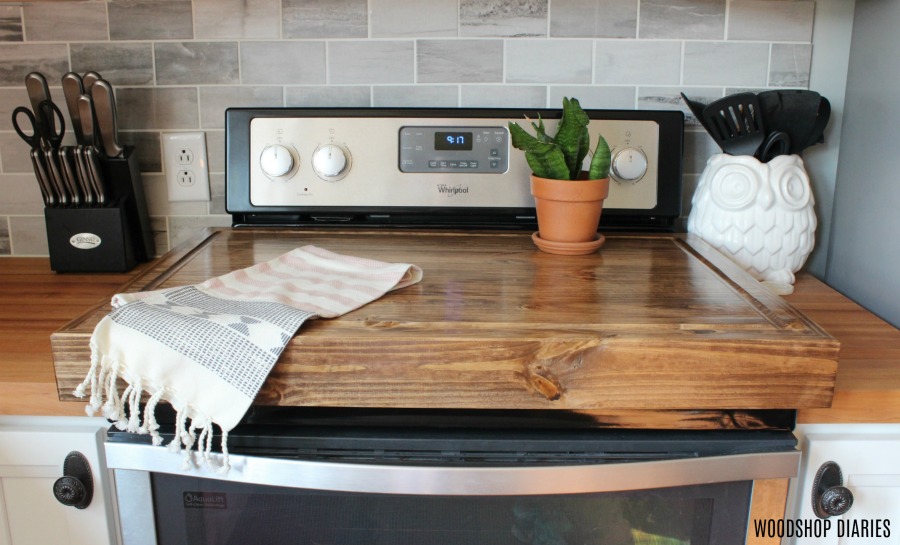 Make a DIY wooden stove top cover and add more counter space to your  kitchen!