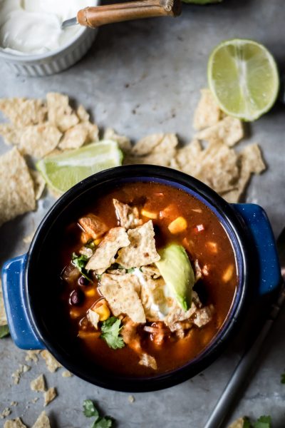 Delicious, and colorful chicken tortilla soup for a cozy fall day!