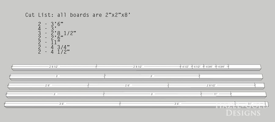 DIY Freestanding Towel Rack- cut list diagram