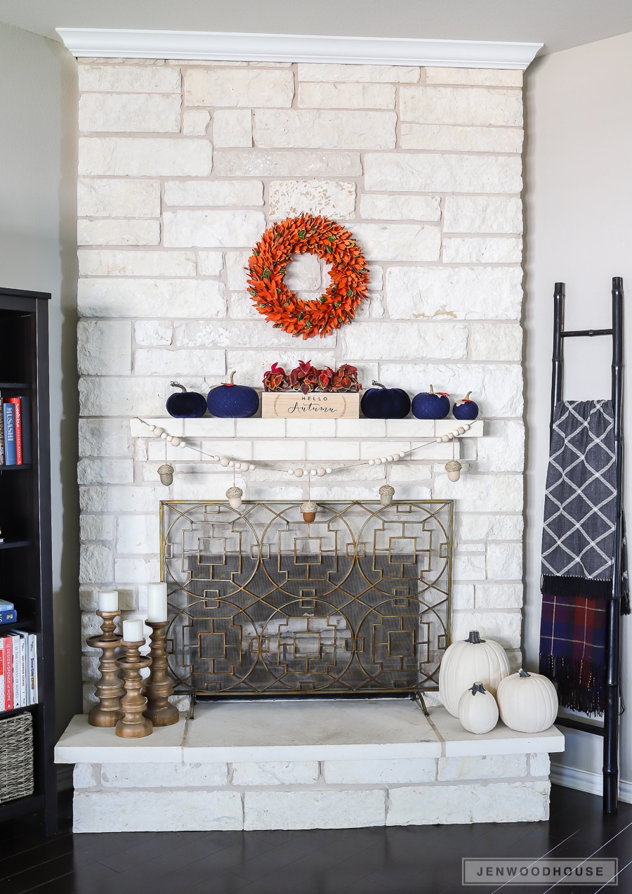 Fall Mantel Decorating With Navy And Burnt Orange