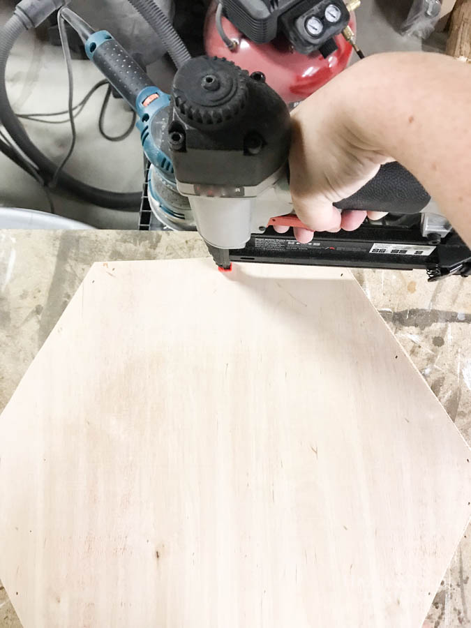 DIY Hexagon Shelf for Craft Storage- Use Brad Nailer to secure backing