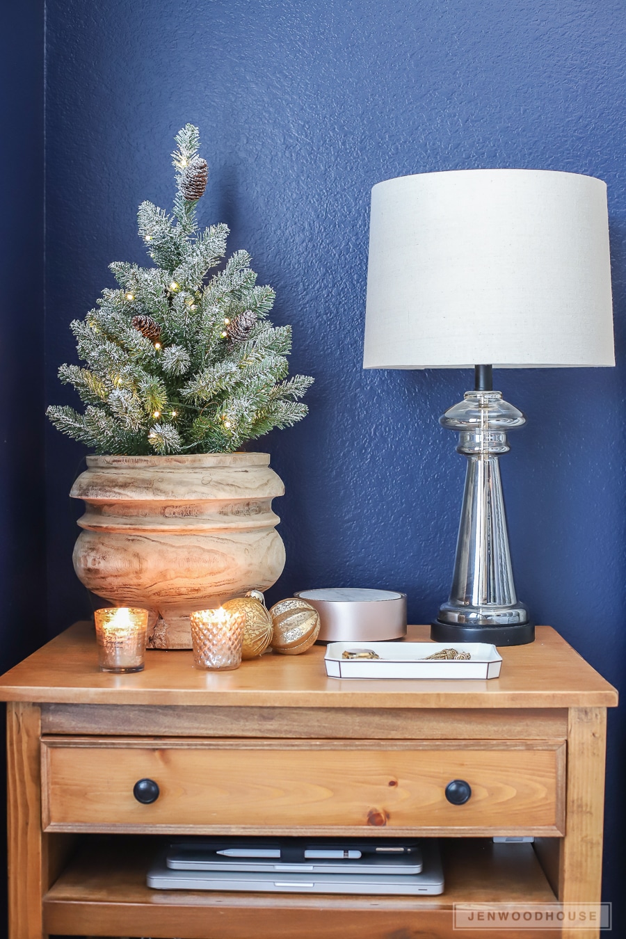 Christmas decorations on the nightstand