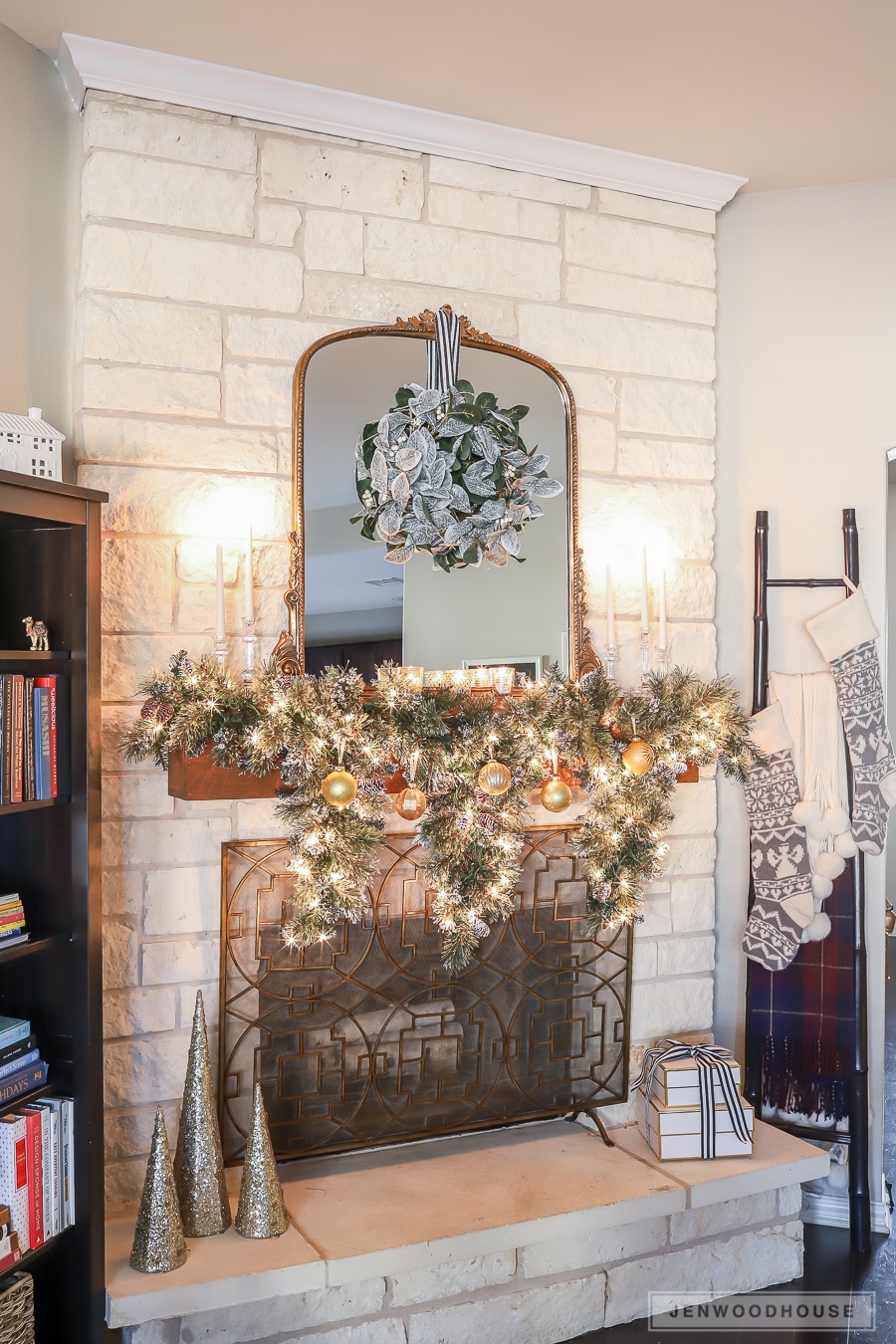 Vintage glam Christmas mantel